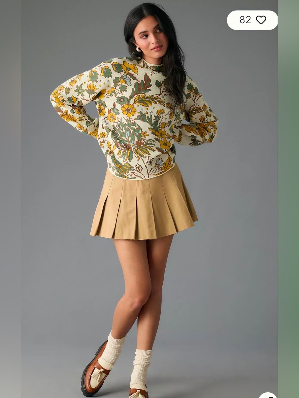 Anthropologie floral mock neck sweater, size m